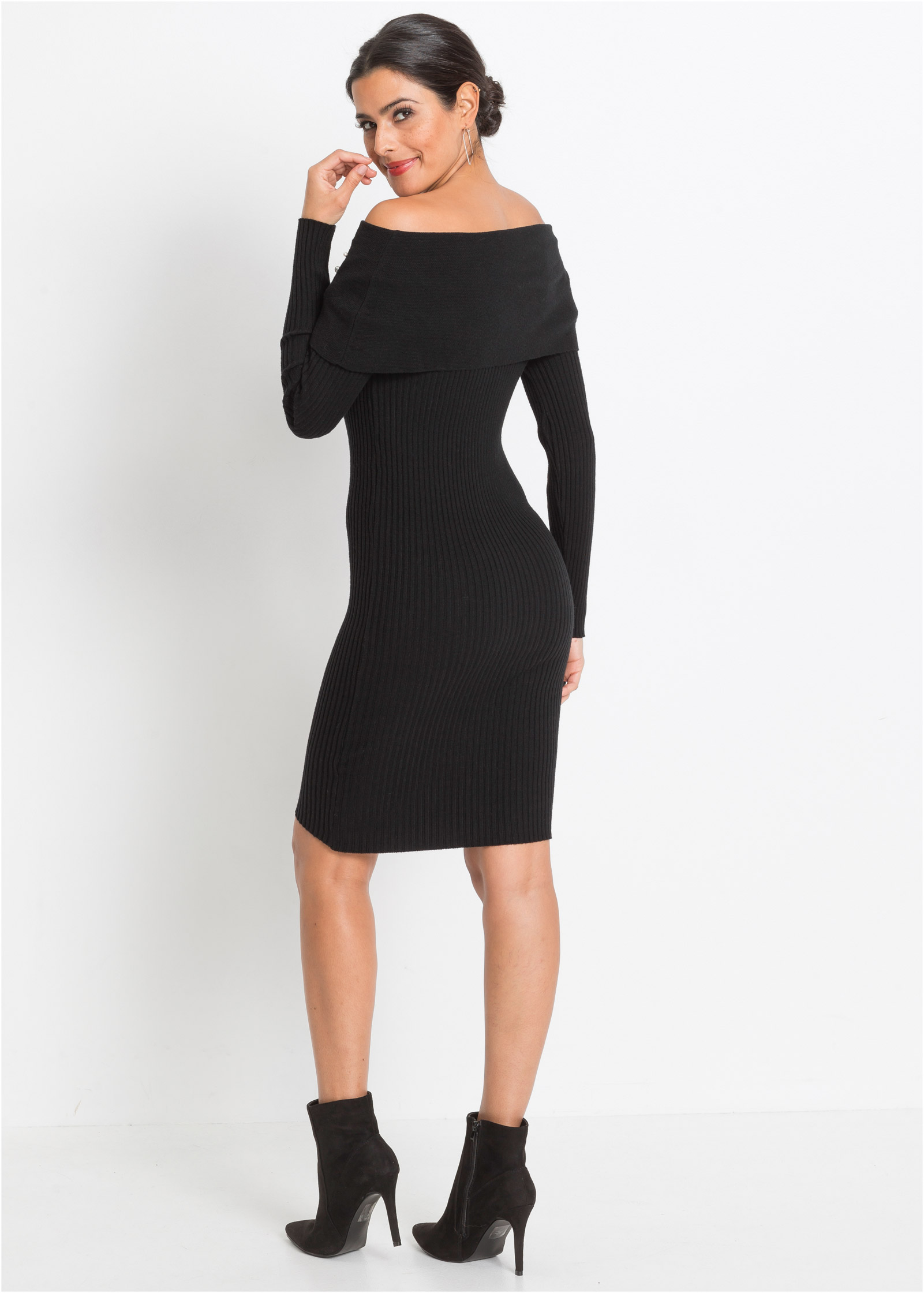 Black sweater shop dress with pearls