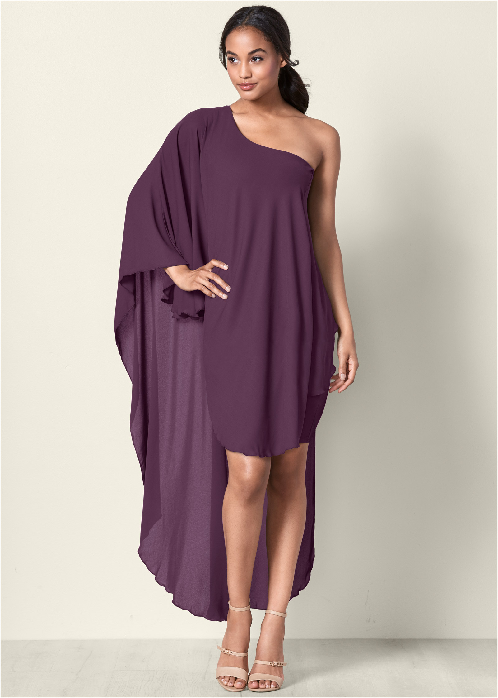 One Shoulder Dress in Dark Purple | VENUS
