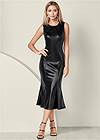 Front View Faux Leather Midi Dress