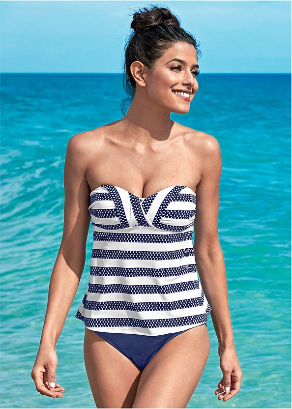Bandeau Tankini Top,Classic Hipster Mid-Rise Bottom,Full Coverage Mid-Rise Hipster Bikini Bottom,Classic Scoop Front Bottom ,Rio Tankini Top,Frayed Cutoff Jean Shorts,Strappy Toe Ring Sandals