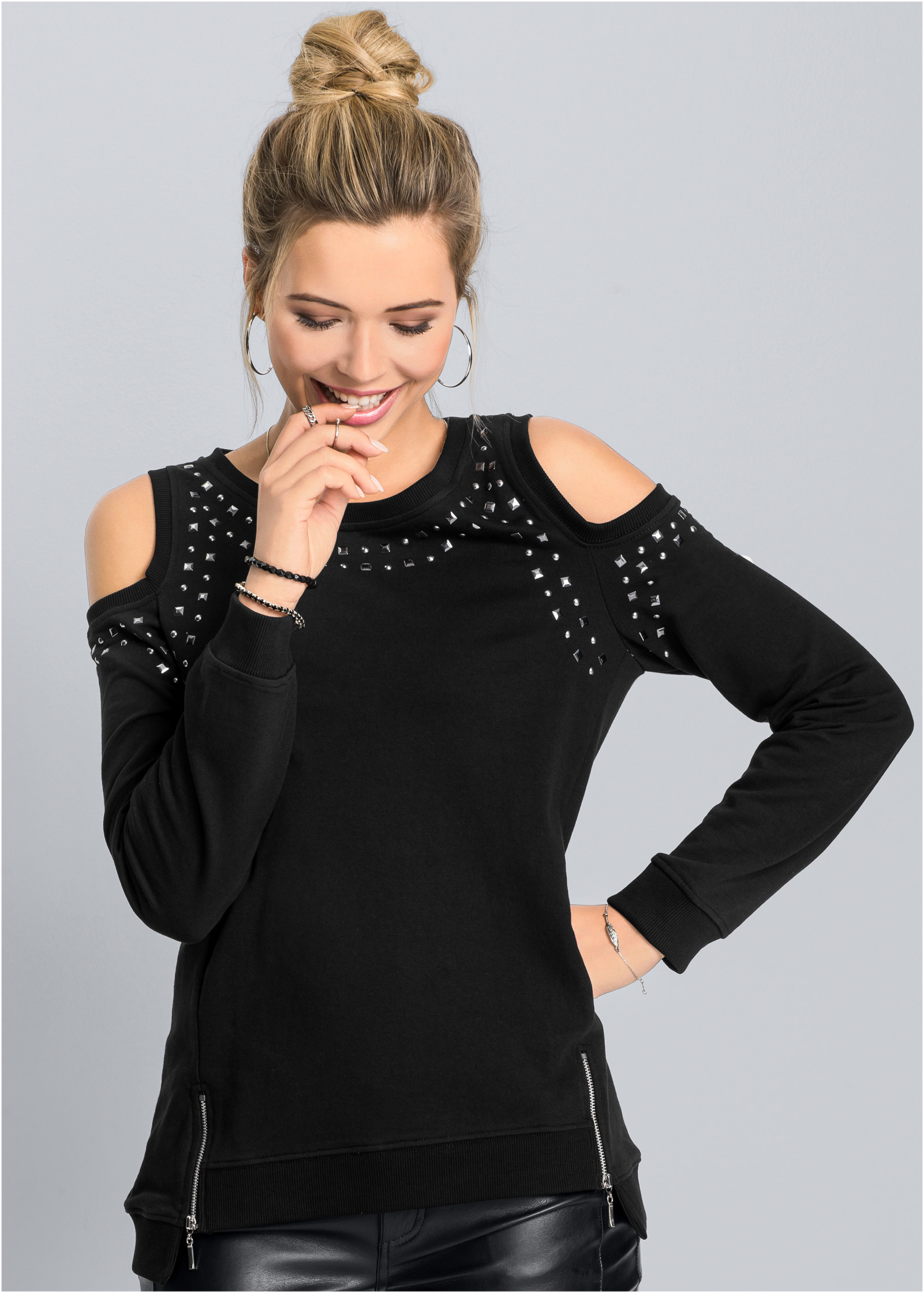 black cold shoulder sweatshirt