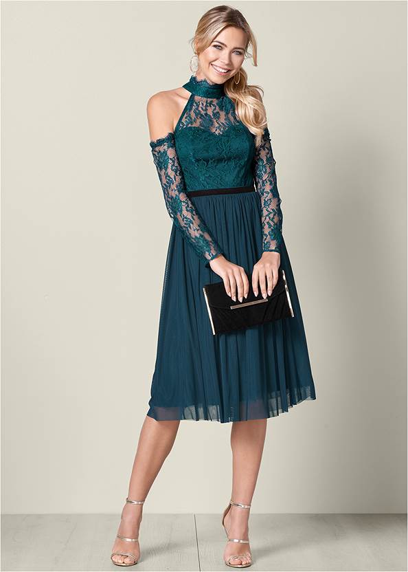 Lace Detail Tulle Dress,High Heel Strappy Sandals