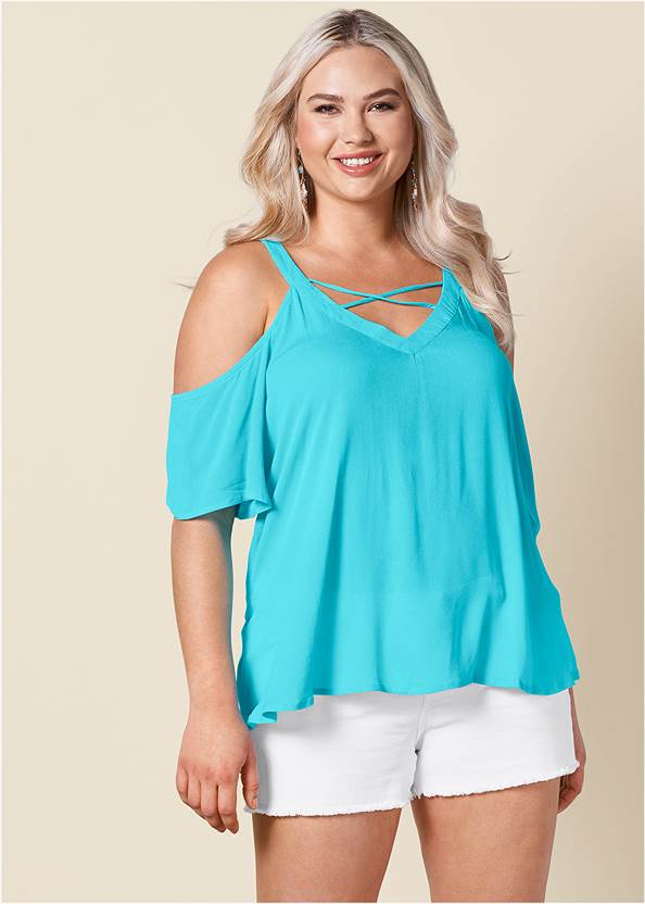 Front View Strappy Detail V-Neck Top