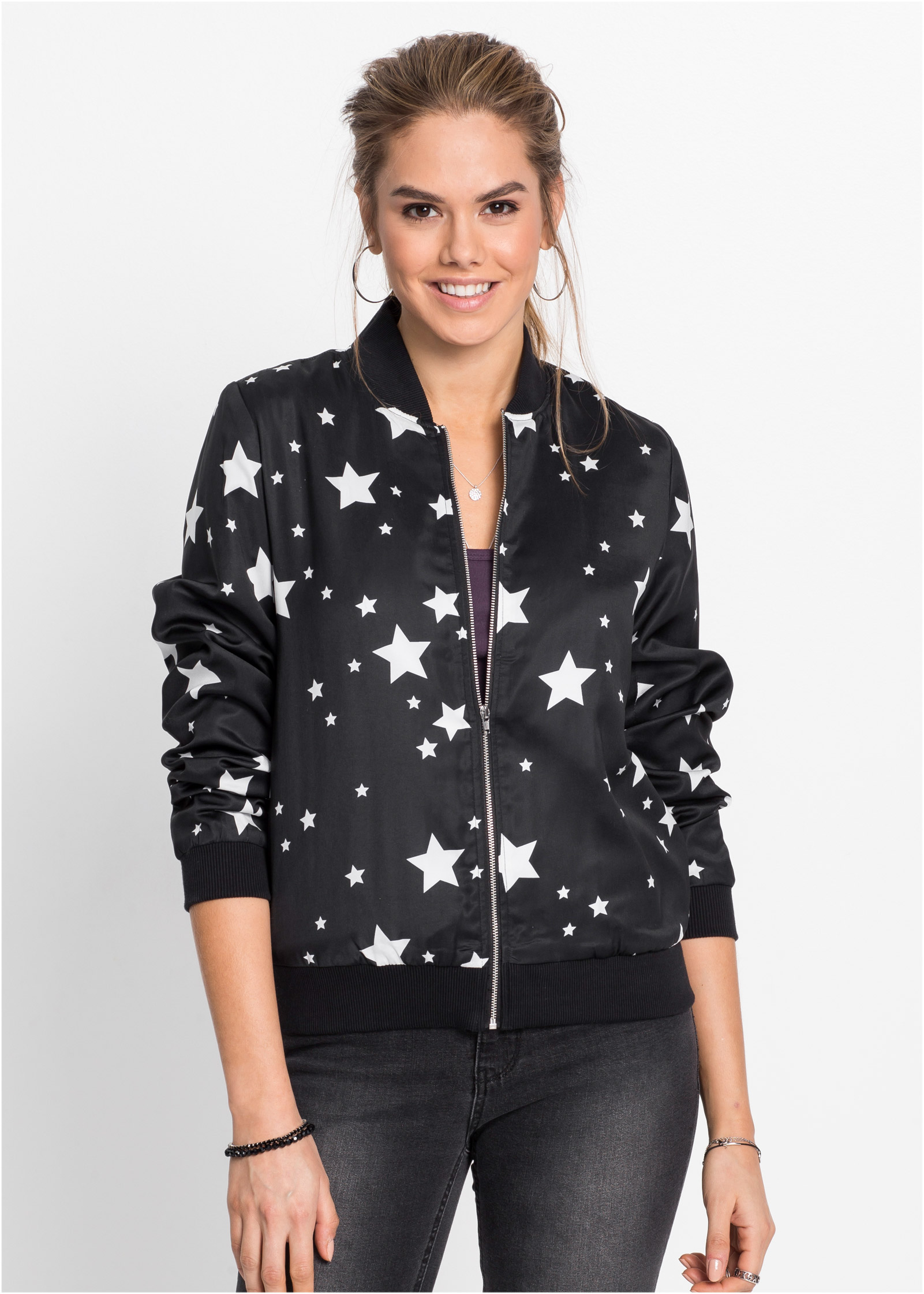 STAR BOMBER JACKET in Black & White | VENUS