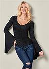 Front View Ruched Bell Sleeve Top
