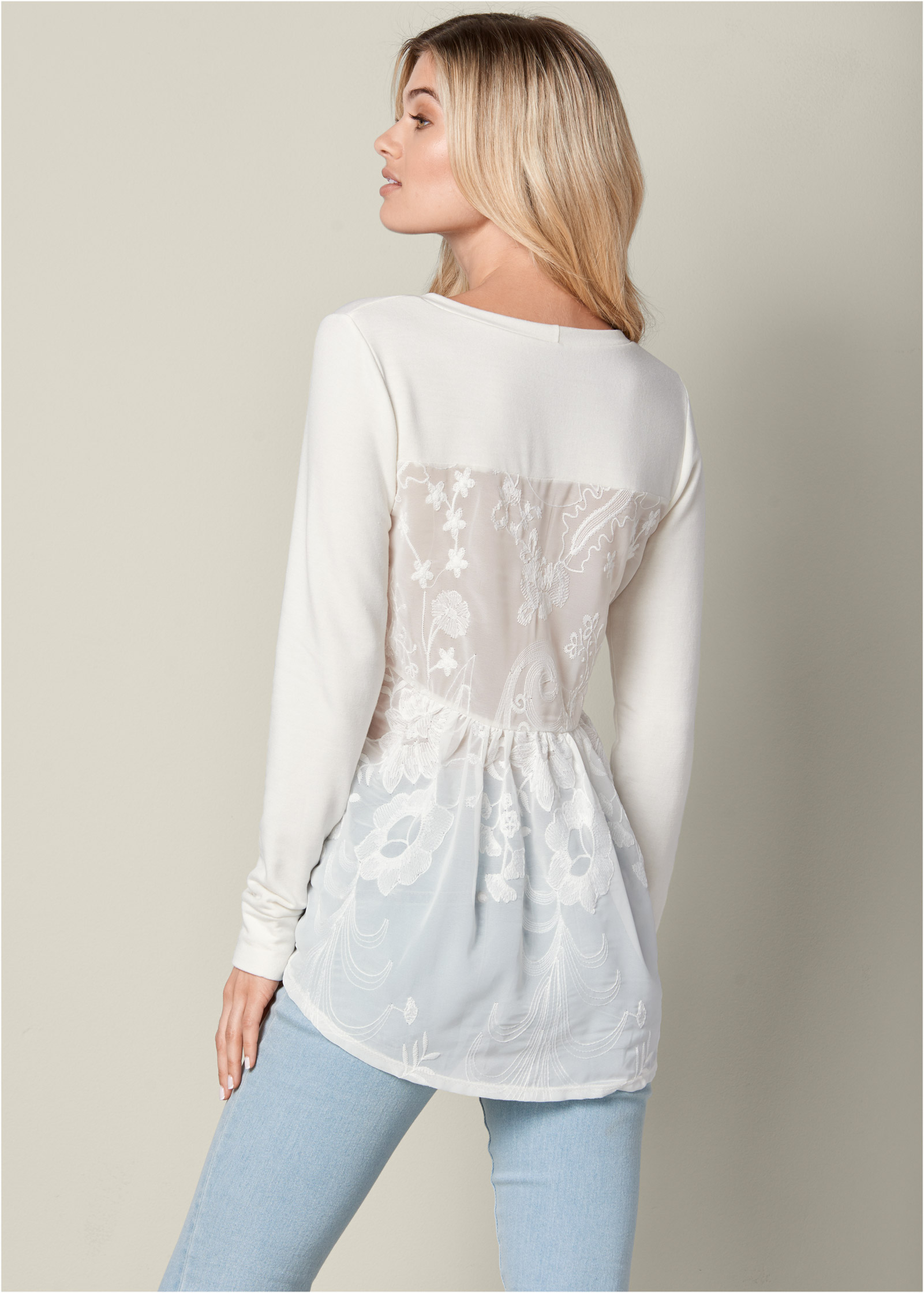 white lace sweatshirt