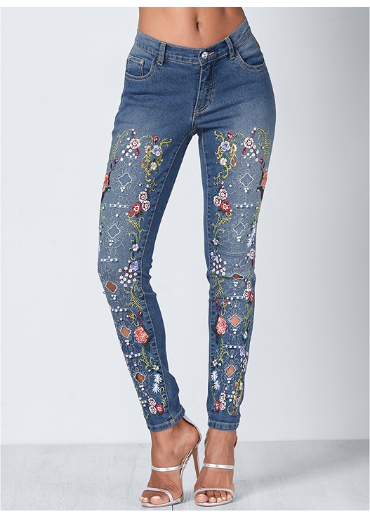 Embellished Jeans in Medium Wash | VENUS
