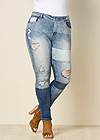 Front View Distressed Patchwork Jeans