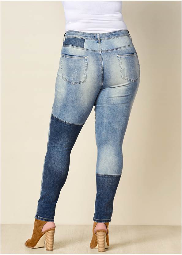 Back View Distressed Patchwork Jeans