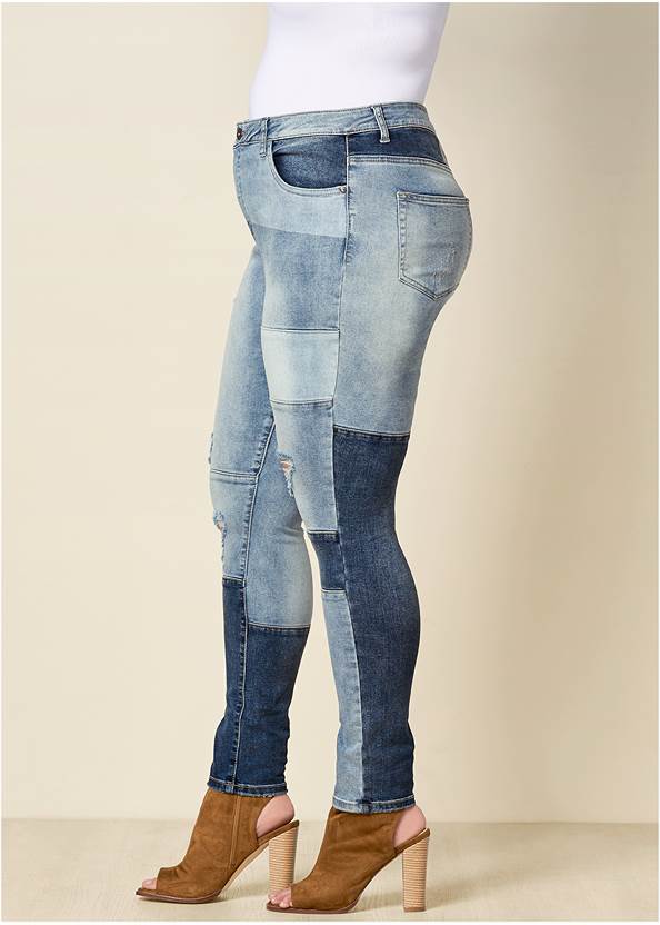 Alternate View Distressed Patchwork Jeans