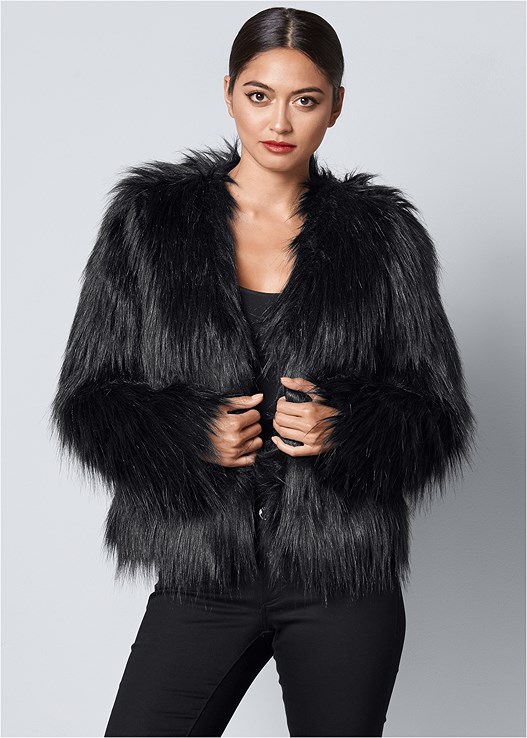 Wonderlijk Faux Fur Jacket in Black | VENUS GJ-51