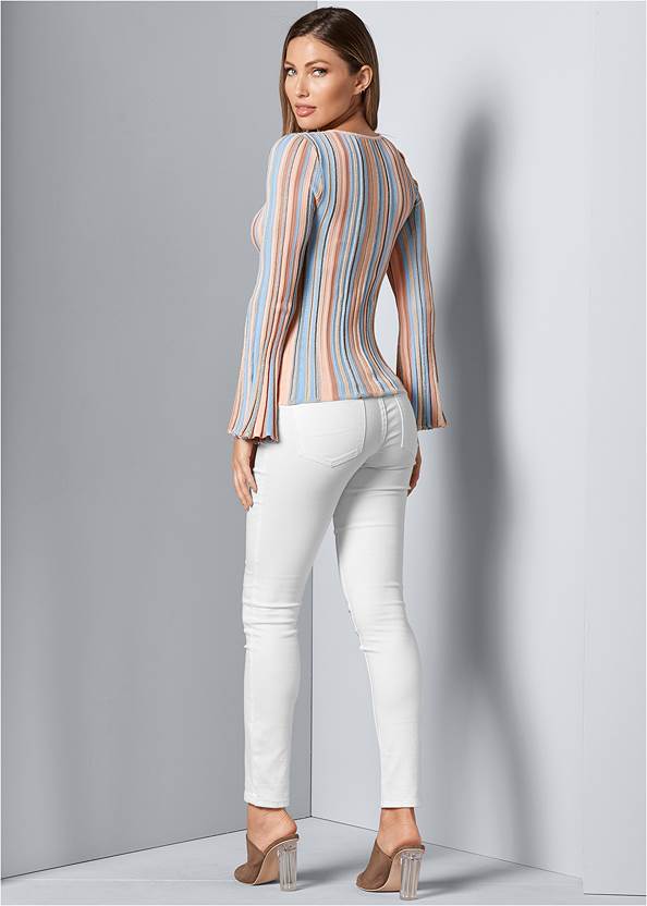 Back view Striped Bell Sleeve Sweater