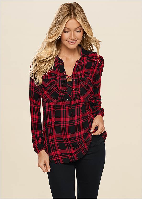 Plaid Lace-Up Top,Basic Cami Two Pack,Skinny Jeans