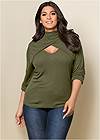 Front View Cutout Mock-Neck Top