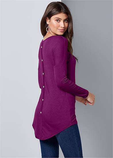 Button Back Scoop Neck Top