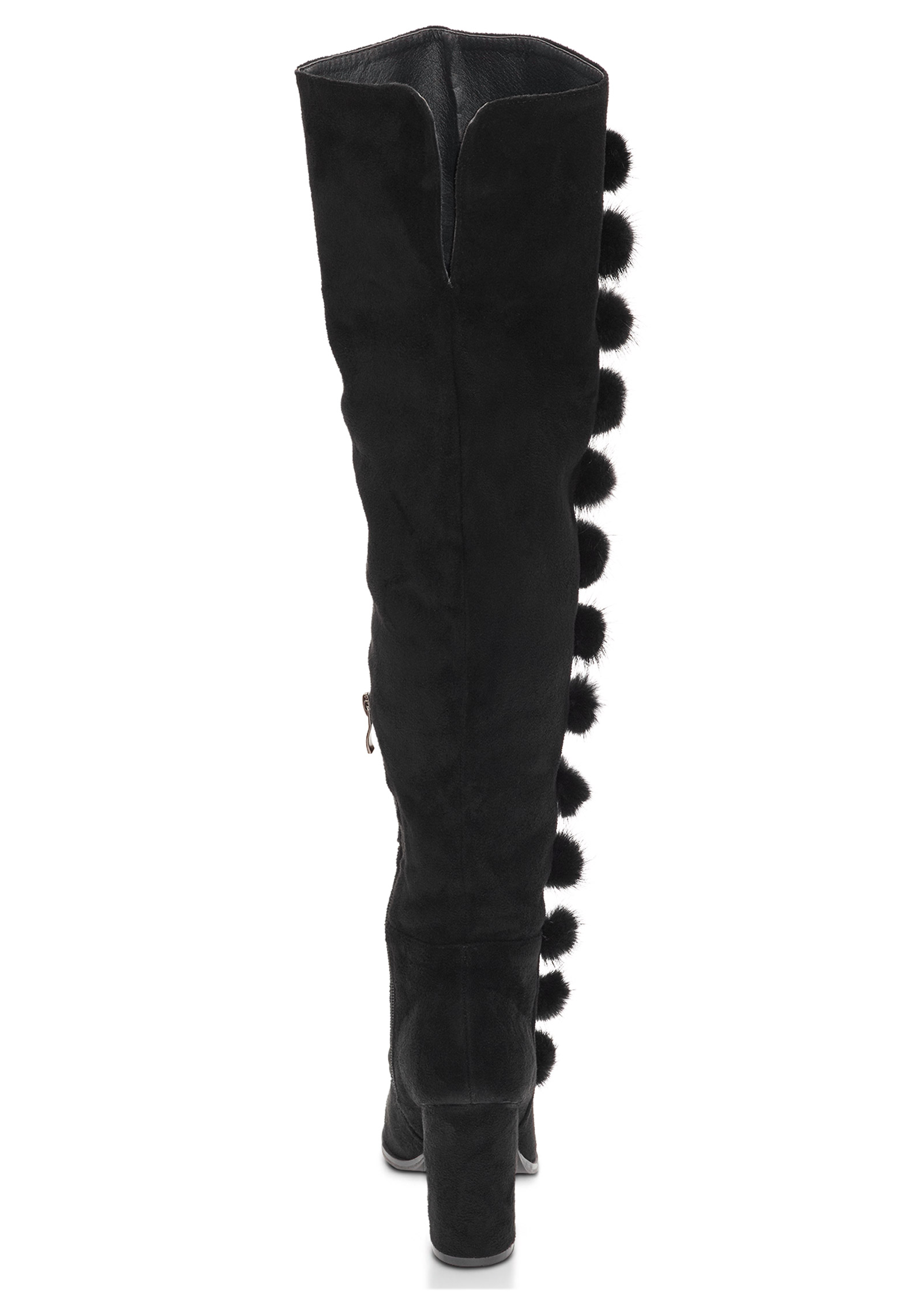 Pom Pom Over The Knee Boots in Black 