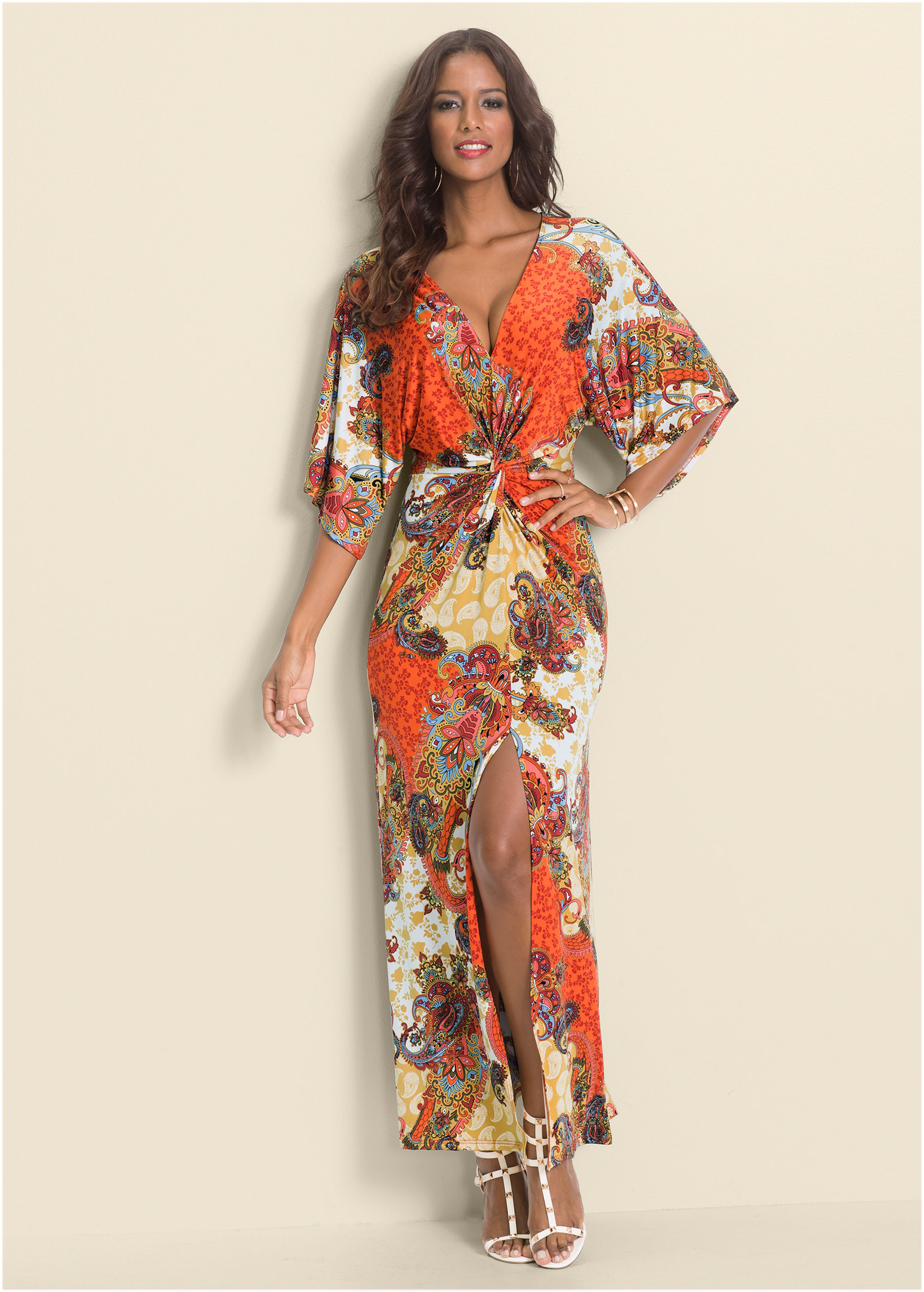 Boho Print Maxi Dress in Orange Multi 