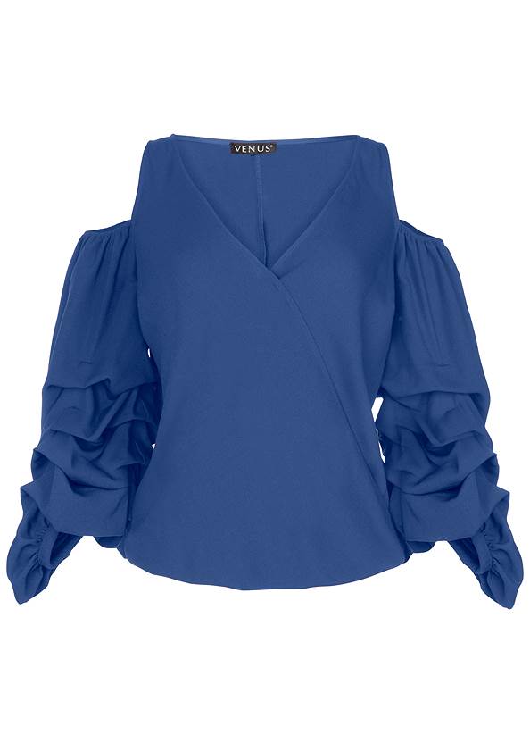 Cold Shoulder Surplice Top in Blue | VENUS