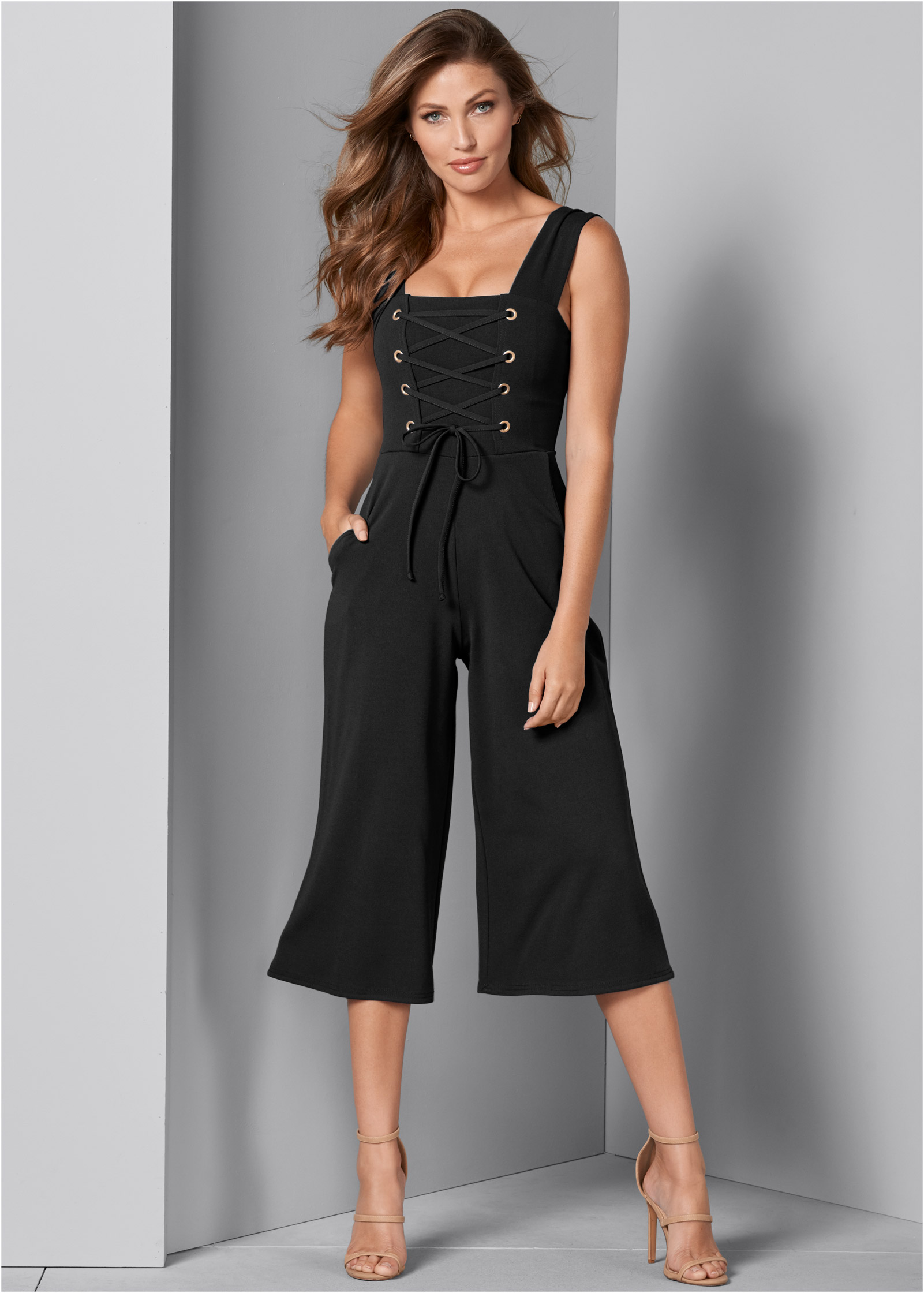 culotte jumpsuit with ankle boots