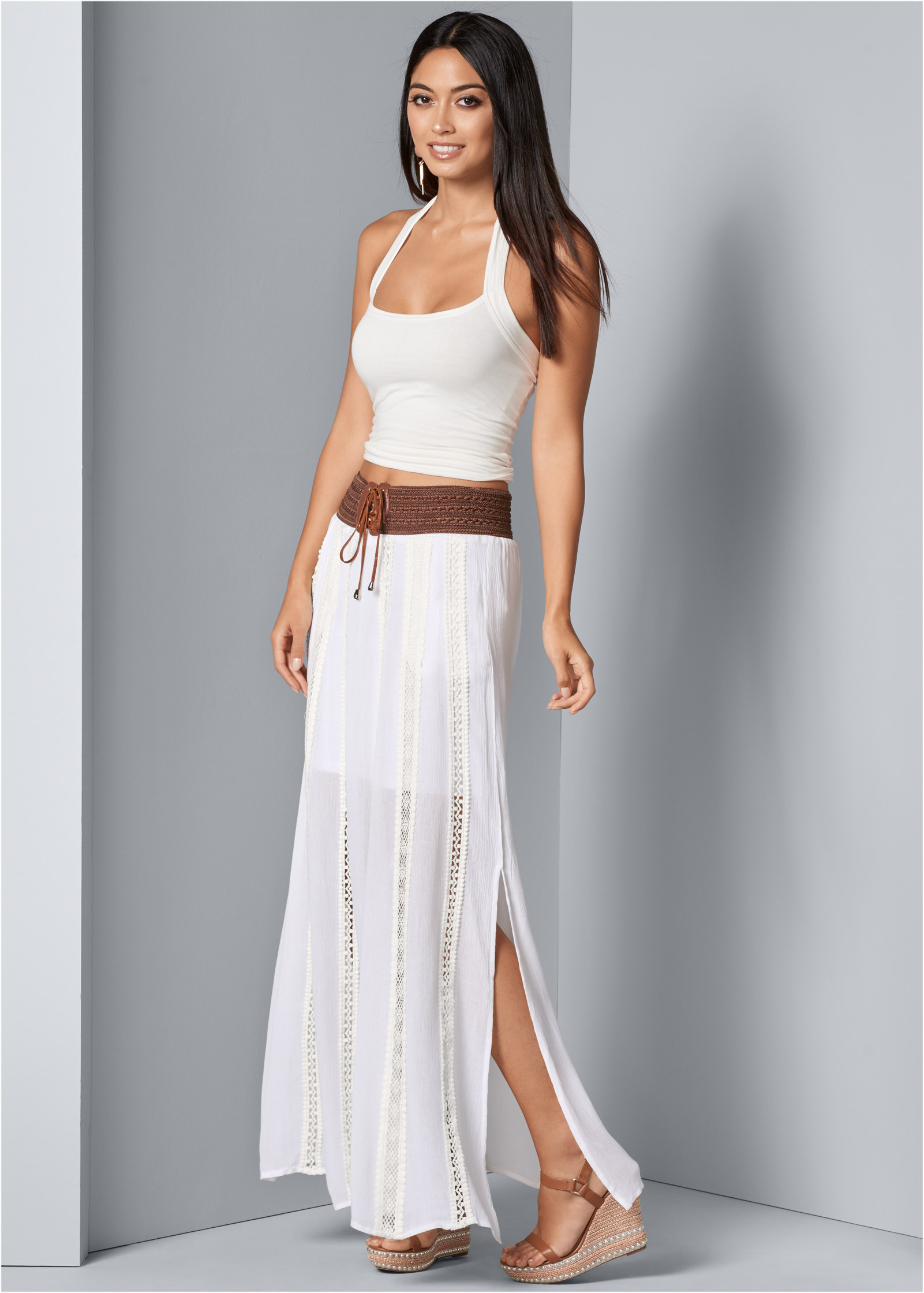 Off White Lace Detail Maxi Skirt | VENUS