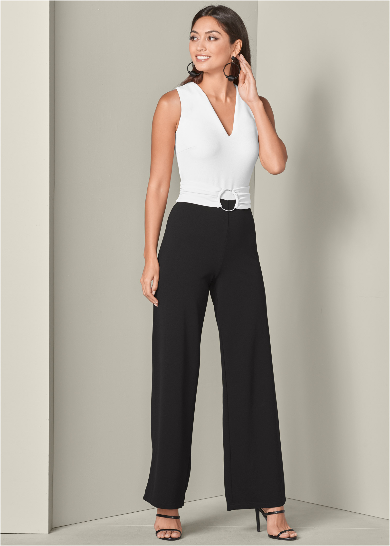 venus black and white jumpsuit