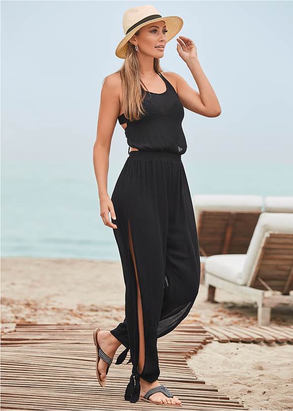 Front View Strappy Back Cover-Up Jumpsuit