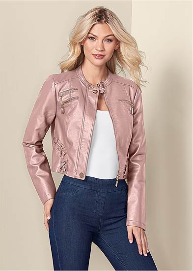 Plus Size Faux-Leather Lace-Up Jacket