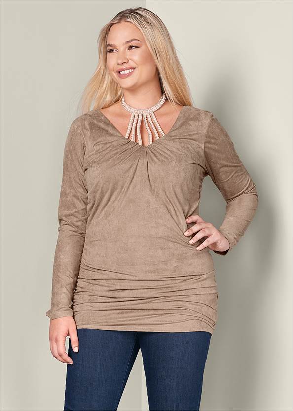 Faux Suede Tunic,Mid-Rise Slimming Stretch Jeggings