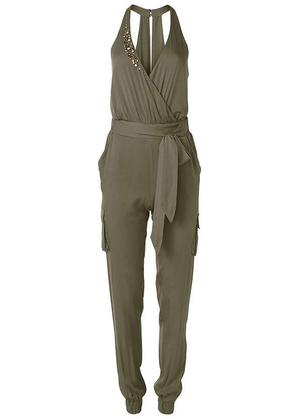 Embellished Jumpsuit in Olive | VENUS