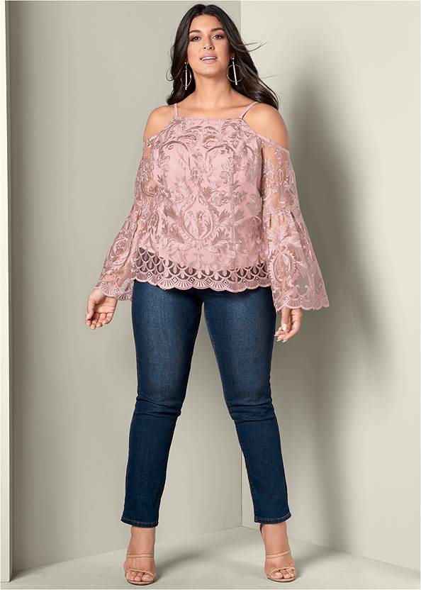 Plus Size Lace Bell Sleeve Top | VENUS