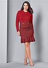 Front View Plaid Detail Sweater Dress