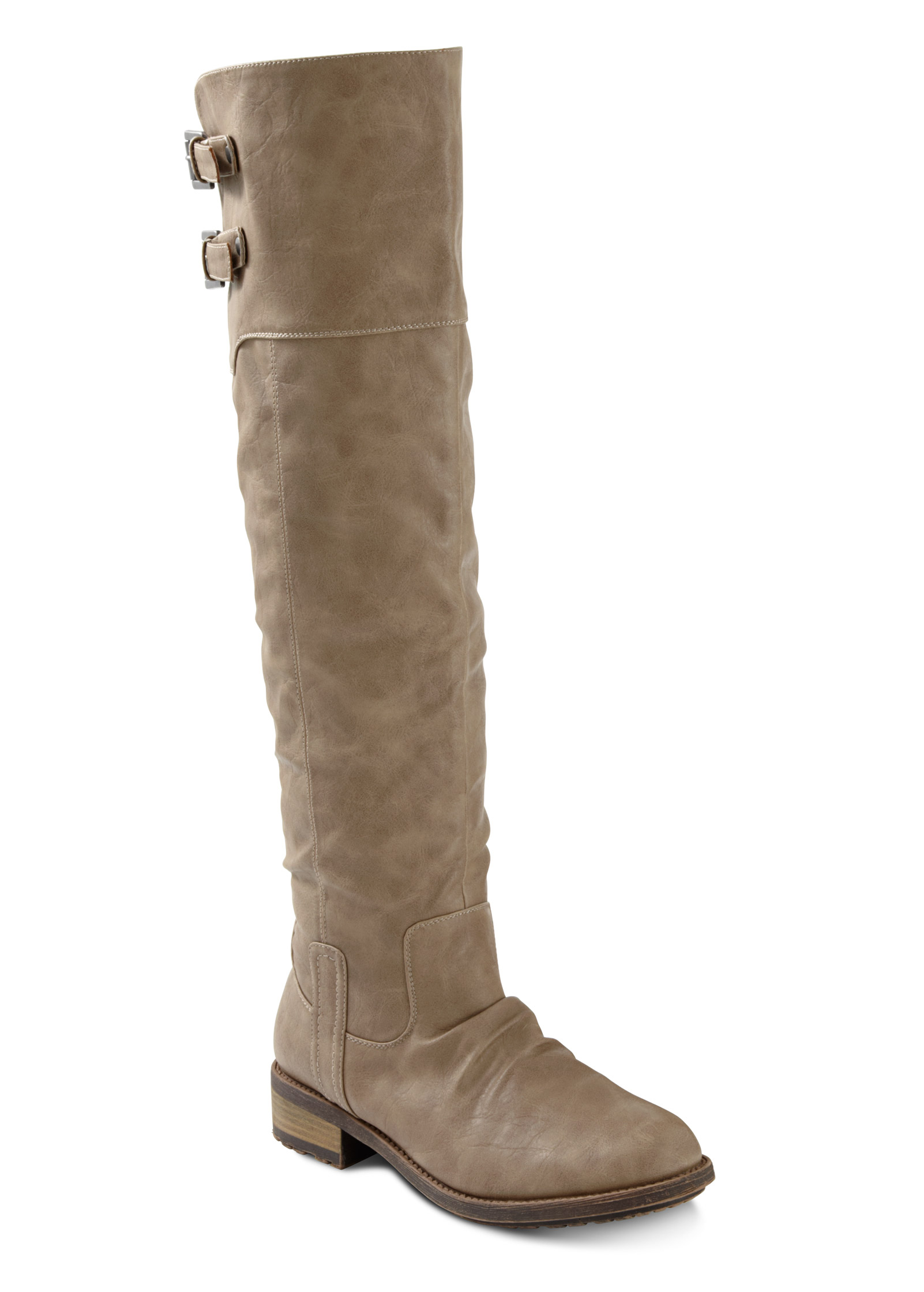 Buckle Knee High Boots in Taupe | VENUS