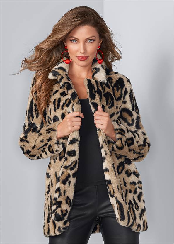 Faux Fur Leopard Print Coat in Leopard Multi | VENUS