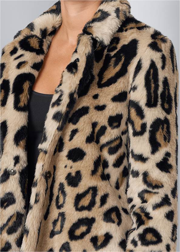 Faux Fur Leopard Print Coat in Leopard Multi | VENUS