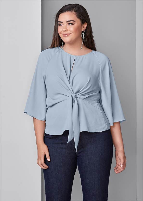 Tie Front Blouse,Mid-Rise Slimming Stretch Jeggings