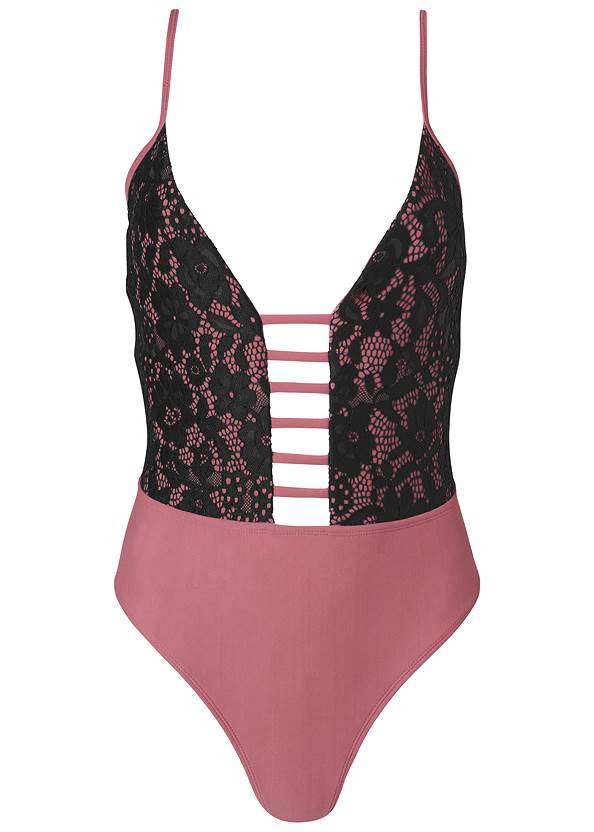 Lacy Plunge One-Piece Swimsuit in Deco Rose | VENUS