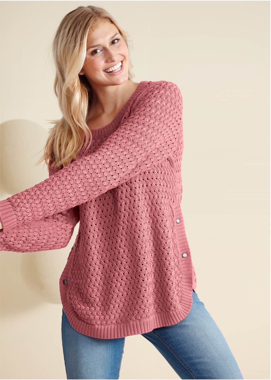 VENUS | Button Detail Sweater in Pink