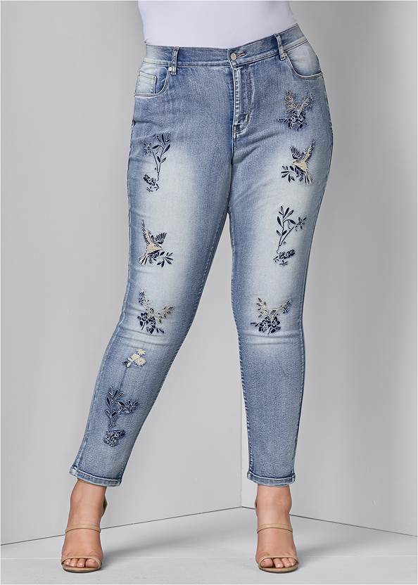 Front View Embroidered Skinny Jeans
