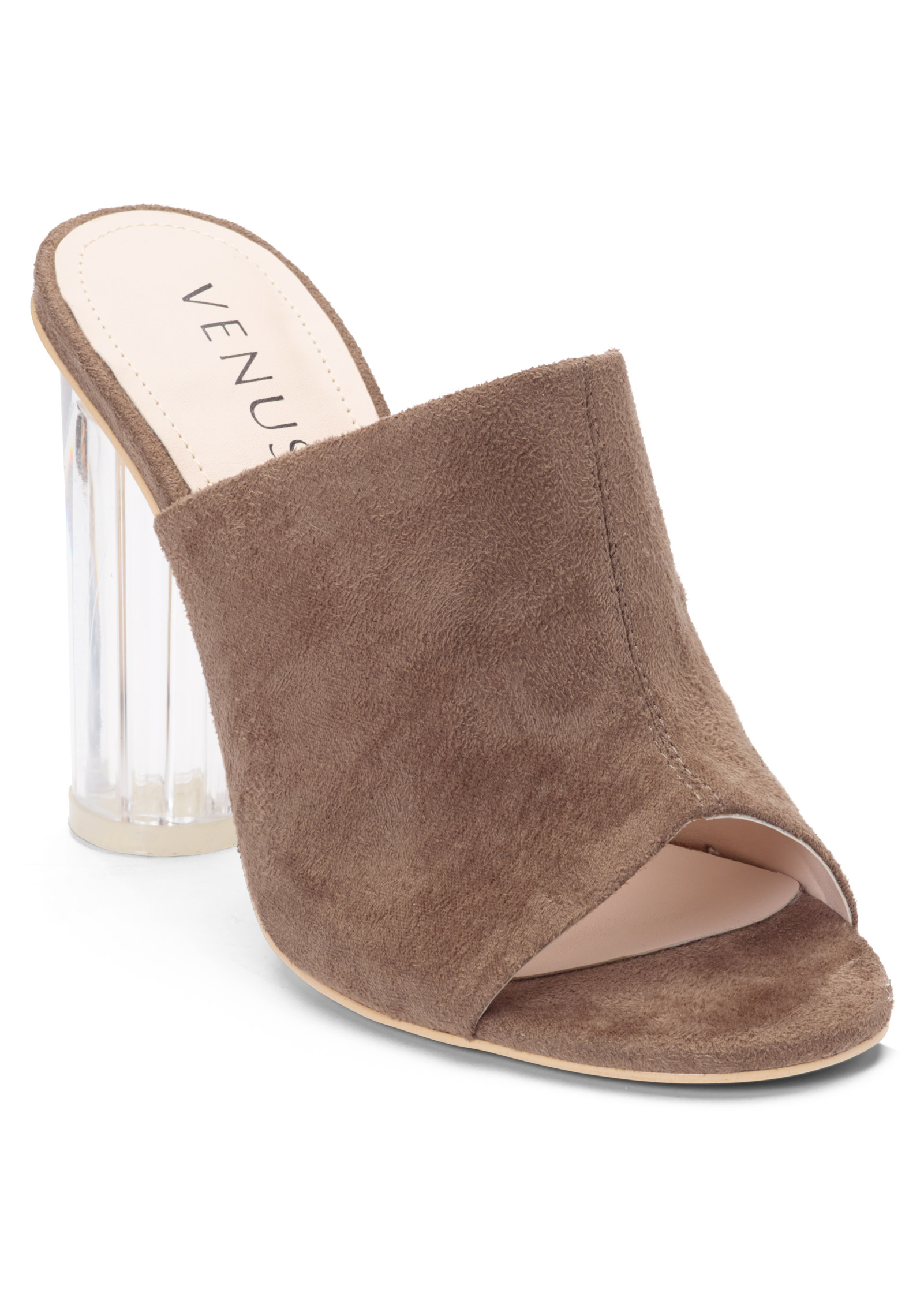 lucite heel mules