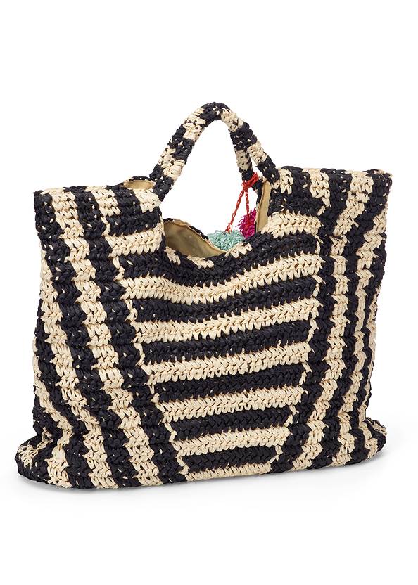 Back View Striped Straw Tote