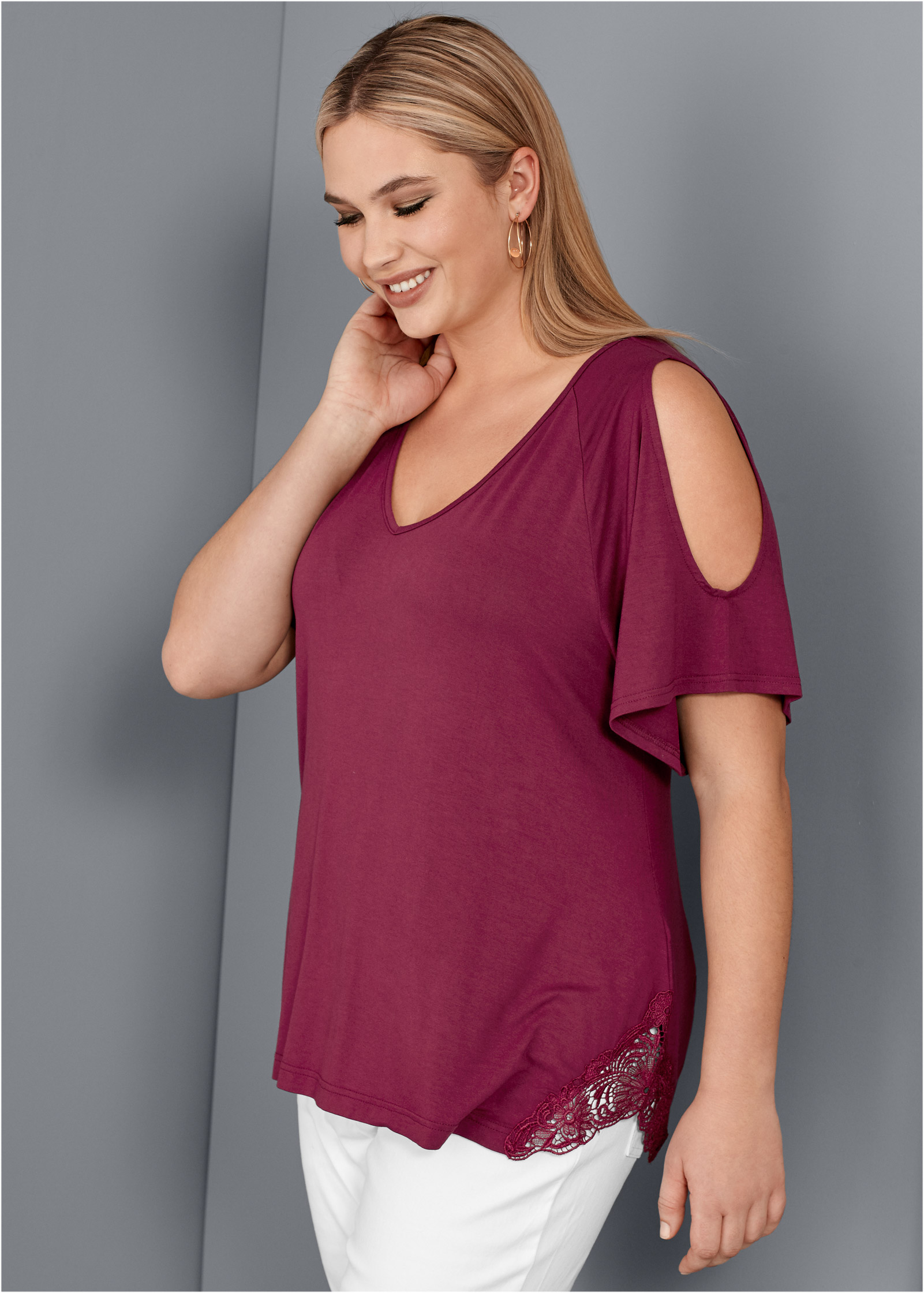 plus size cut out shoulder tops