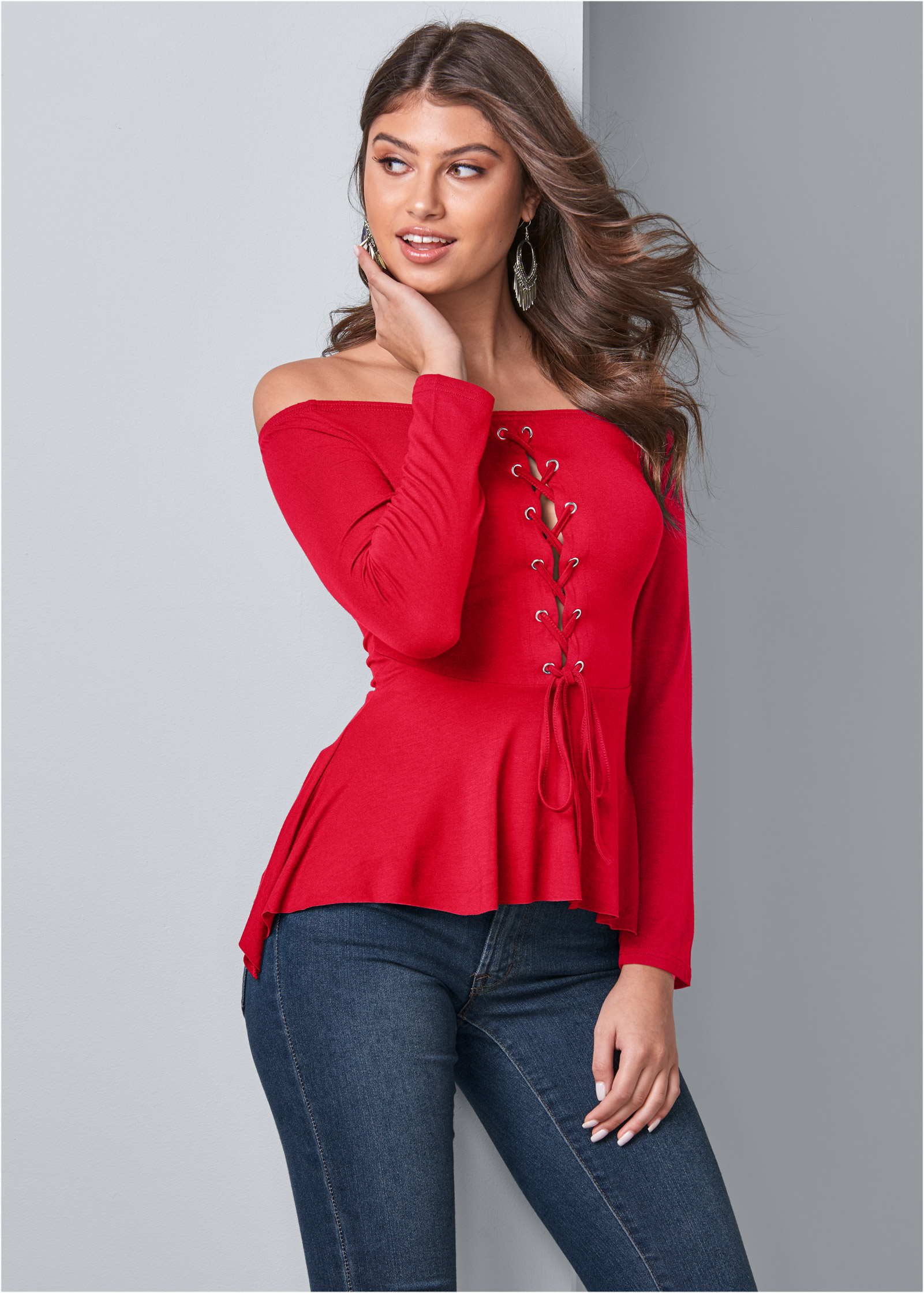 red peplum top