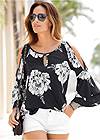 Front View Floral Tiered Sleeve Top