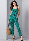 Front View Palm Leaf Printed Jumpsuit