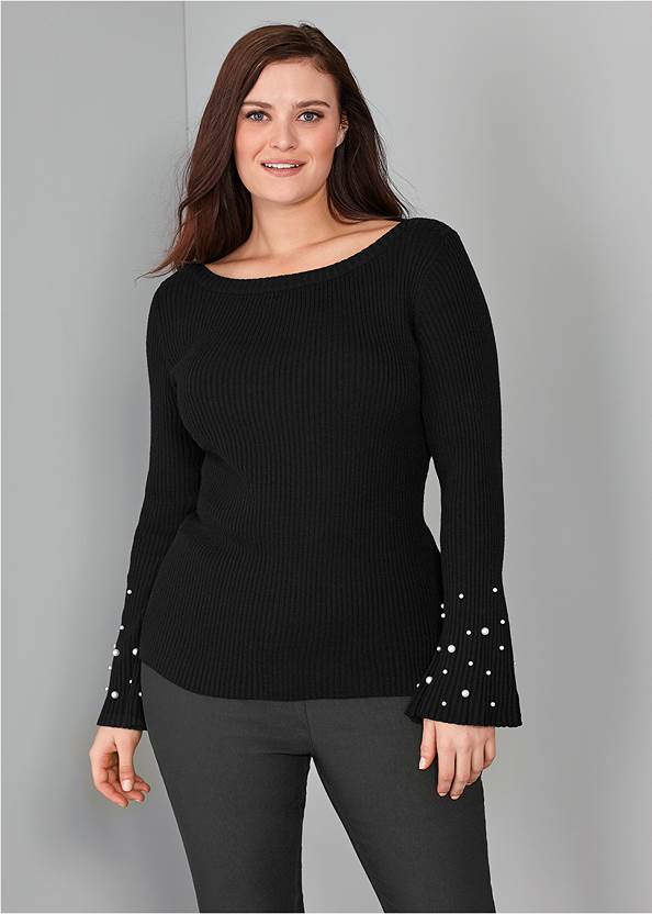 Pearl Detail Sweater,Mid-Rise Slimming Stretch Jeggings