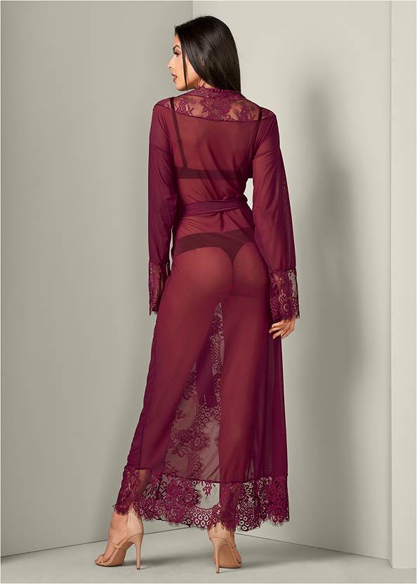 Alternate View Mesh Robe With Lace Trim