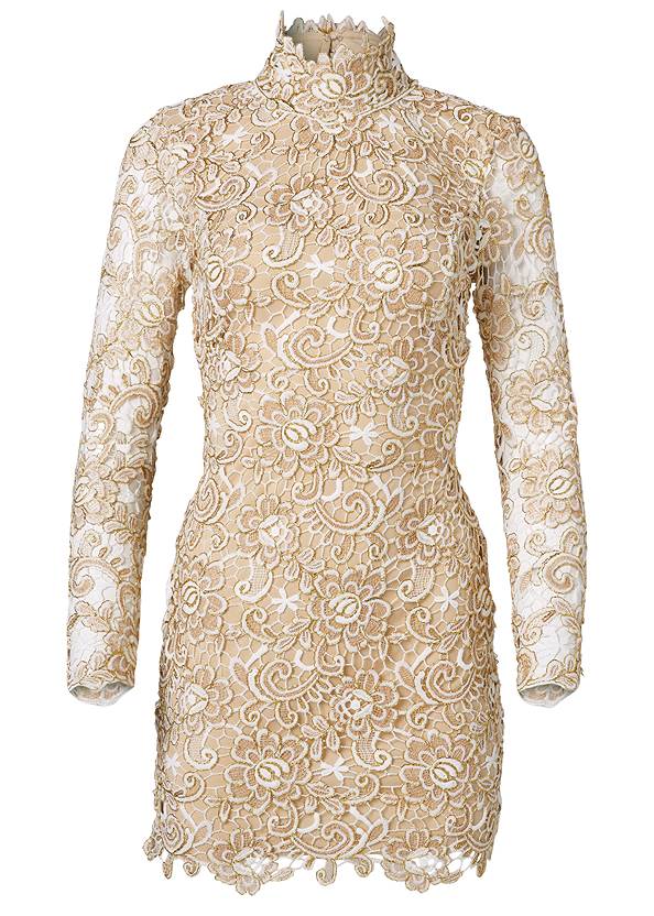 Open Back Lace Dress in Gold Multi | VENUS