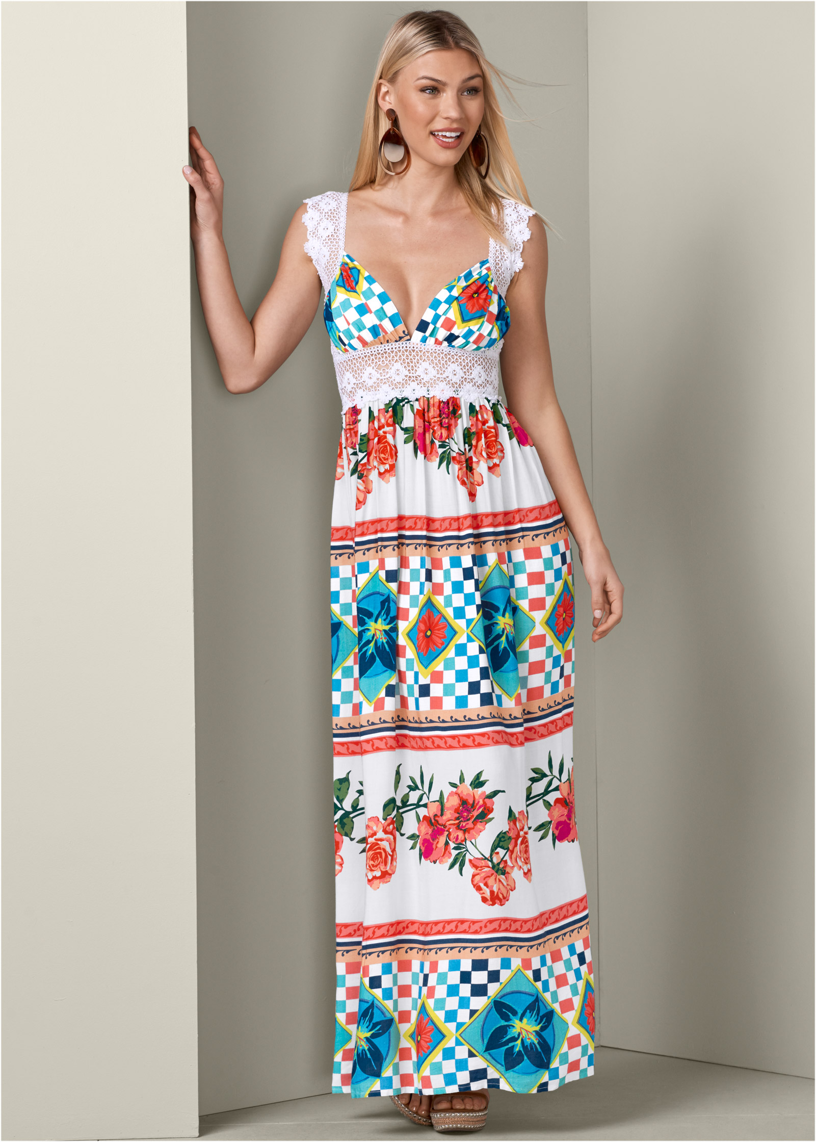 venus floral print maxi dress