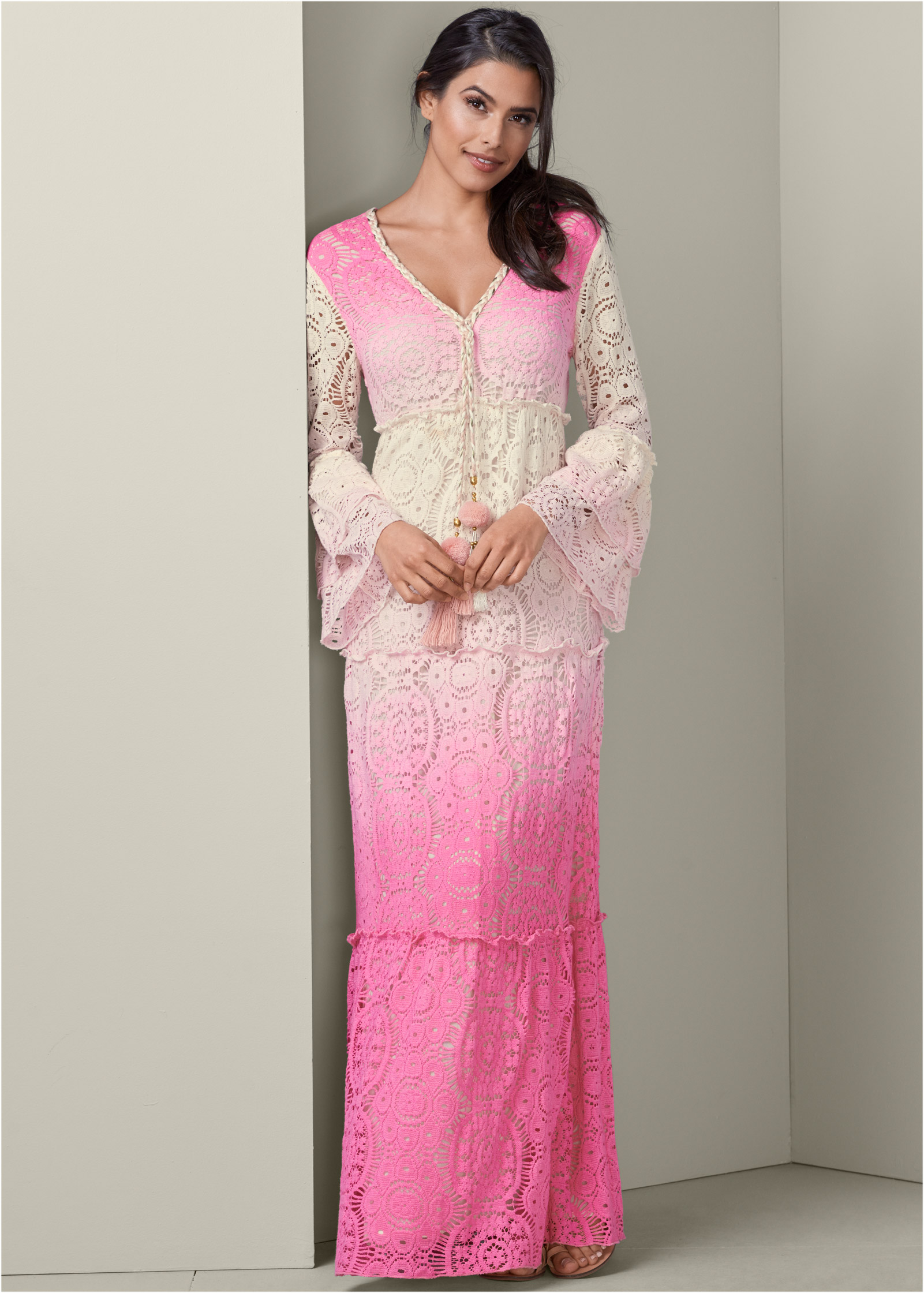 lace pink maxi dress