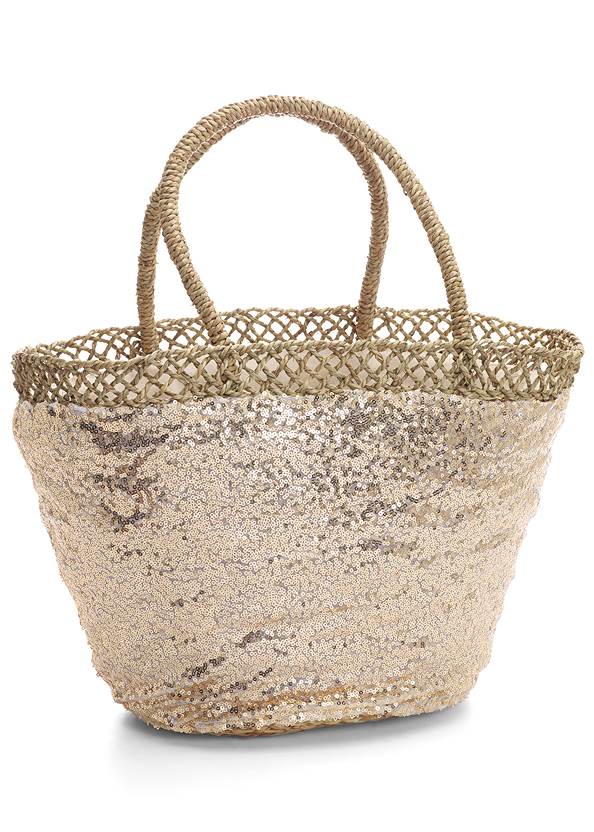 Back View Sequin And Straw Tote